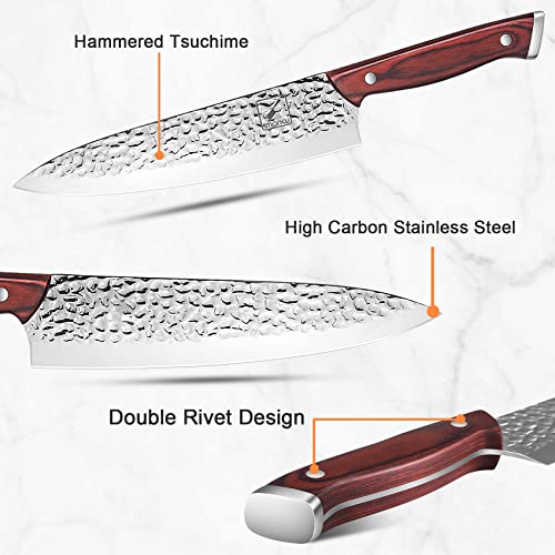 Kitchen Knife Set,imarku 16-Piece Knife Set With Block,Professional German Stainless Steel Knife Set with 6 steak knives and Knife Sharpener,Unique Hammered Design