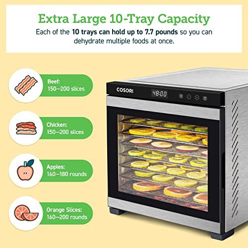 COSORI Food Dehydrator Machine, 10 Stainless Steel Trays (50 Recipes) for Jerky, Fruit, Dog Treats, Yogurt, Vegetables, Meat, and Herbs, 15 Square Feet, Dryer Machine with Time and Temperature Control - Sales4U