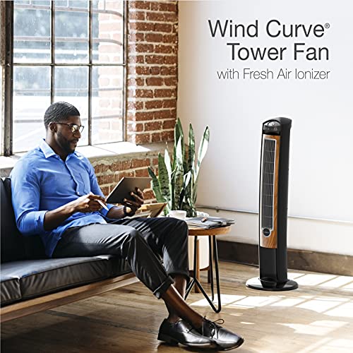 Lasko Products Portable Electric 42" Oscillating Tower Fan with Fresh Air Ionizer, Timer and Remote Control for Indoor, Bedroom and Home Office Use, Blackwood T42950