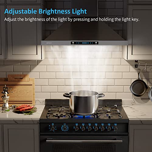 IKTCH 30 inch Wall Mount Range Hood 900 CFM Ducted/Ductless Convertible, Kitchen Chimney Vent Stainless Steel with Gesture Sensing & Touch Control Switch Panel, 2 Pcs Adjustable Lights(IKP02-30)