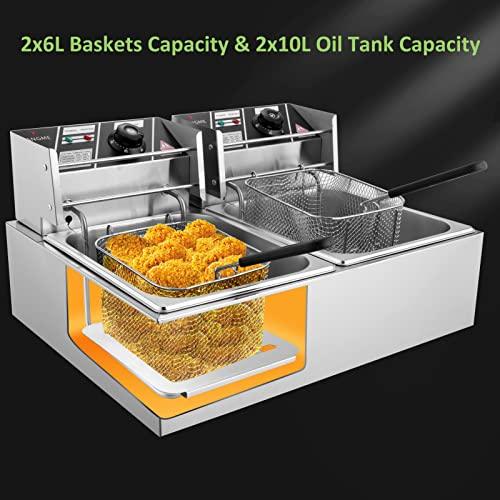 Commercial Deep Fryer - 3400W Electric Deep Fryers with 2x6.35QT Baskets 0.6mm Thickened Stainless Steel Countertop Oil Fryer 20.7QT Large Capacity with Temperature Limiter - Sales4U