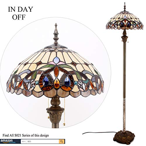 WERFACTORY Tiffany Floor Lamp Serenity Victorian Stained Glass Standing Reading Light 16X16X64 Inches Antique Pole Corner Lamp Decor Bedroom Living Room Home Office S021 Series