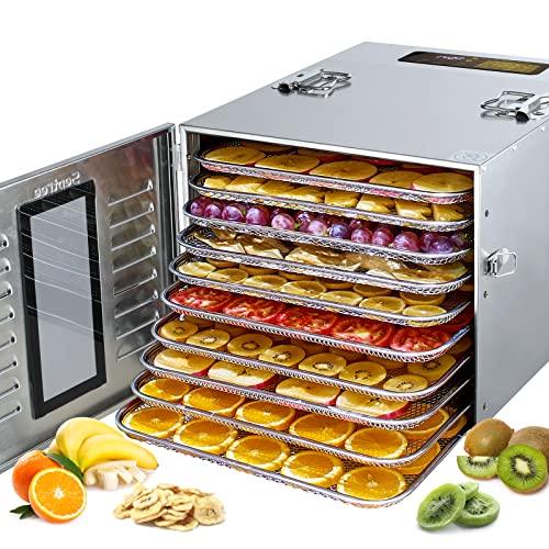 Septree Food Dehydrator for Jerky, Meat, Fruit, Beef, Herbs, and Pet Food, 10 Trays Stainless Steel Commercial Dryer Machine, 1000W, Adjustable Timer, Digital Temperature Control, Over Heat Protection, Silver - Sales4U