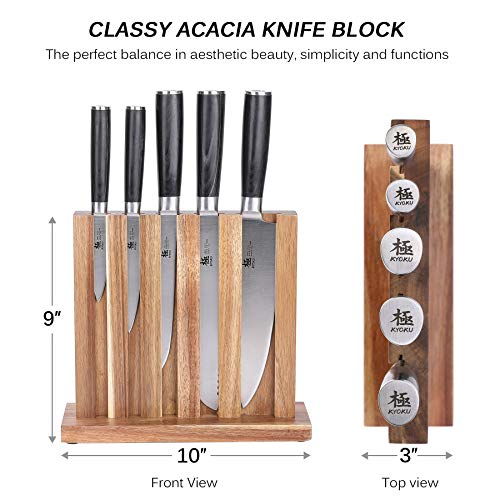 KYOKU 5-Knife Set with Block, 8” Chef Knife + 8” Bread Knife + 6.5” Carving Knife + 5” Utility Knife + 3.5” Paring Knife – Premium Japanese Steel Cutlery Kitchen Knives Set with Wooden Block