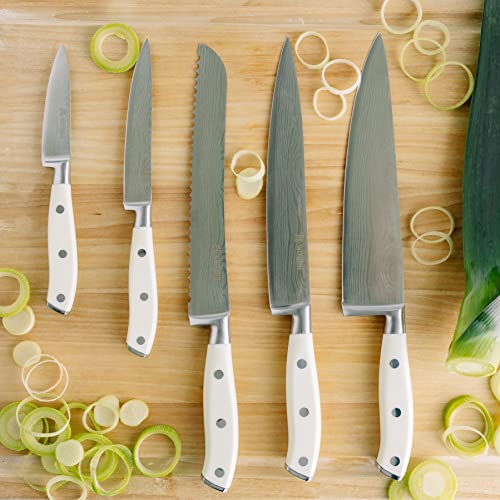 NEW Yatoshi 12 PCS White Knife Block Set - Pro Kitchen Knife Set Ultra Sharp High Carbon Stainless Steel with Ergonomic Handle