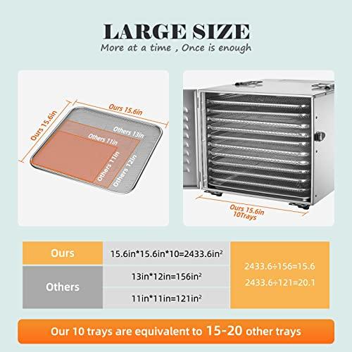 Septree Food Dehydrator for Jerky, Meat, Fruit, Beef, Herbs, and Pet Food, 10 Trays Stainless Steel Commercial Dryer Machine, 1000W, Adjustable Timer, Digital Temperature Control, Over Heat Protection, Silver - Sales4U