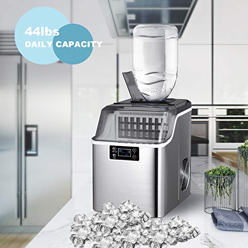 ADT Countertop Ice Maker Machine 1 Gallon Auto Self-Cleaning Square Ice 44Lbs/24H 24 Pcs Ice Cubes in 15 Mins with Ice Scoop