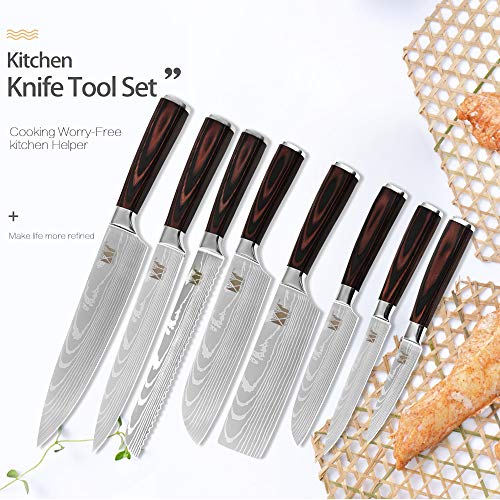 XYJ Stainless Steel Kitchen Knives Set 8 Piece Chef Knife Set with Carry Case Bag & Sheath Well Balance Ergonomic Handle