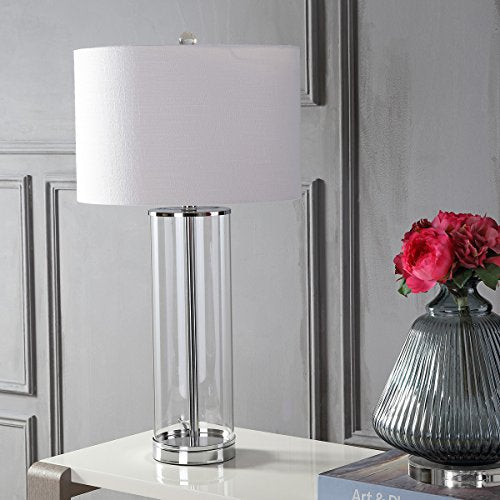 JONATHAN Y JYL2004A Harper 29" Glass LED Table Lamp Modern Contemporary Bedside Desk Nightstand Lamp for Bedroom Living Room Office College Bookcase LED Bulb Included, Clear/Chrome