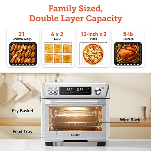 COSORI Air Fryer Toaster Oven Combo, 12-in-1 Convection Ovens Countertop, Stainless Steel, Smart, 6-Slice Toast, 12-inch Pizza, with Bake, Roast, Broil, 75 Recipes&Accessories Tray, Basket, 26.4QT - Sales4U