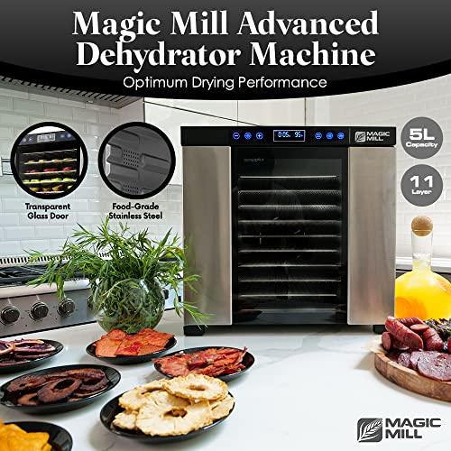 Magic Mill Food Dehydrator Machine | 11 Stainless Steel Trays | Adjustable Timer and Temperature Control | Jerky, Herb, Meat, Beef, Fruits and Vegetables Dryer | Safety Over Heat Protection - Sales4U