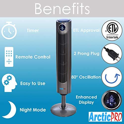 Arctic-Pro Digital Screen Oscillating Tower Fan with Remote Control, Dark Gray, 42-Inch - Sales4U