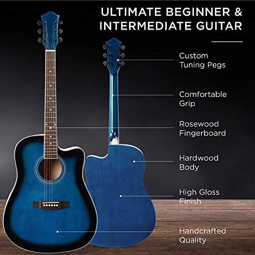 Best Choice Products 41in Beginner Acoustic Guitar Full Size All Wood Cutaway Guitar Starter Set Bundle with Case, Strap, Capo, Strings, Picks, Tuner - Blue
