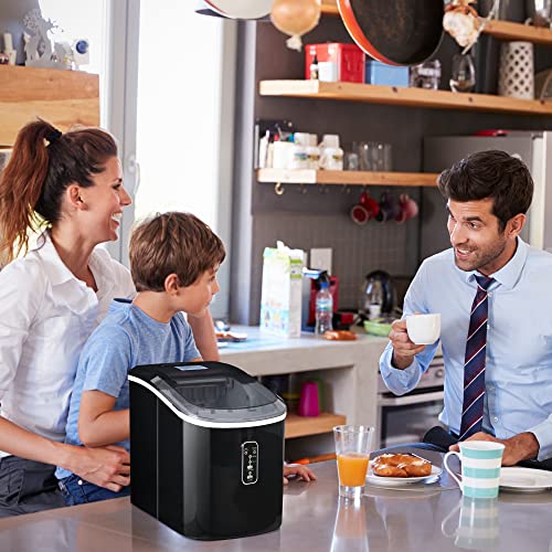 Euhomy Ice Maker Machine Countertop, 26 lbs in 24 Hours, 9 Cubes Ready in 6 Mins, Self-Clean Electric Ice Maker Compact Potable Ice Maker with Ice Scoop and Basket. for Home/Kitchen/Office.(Black)