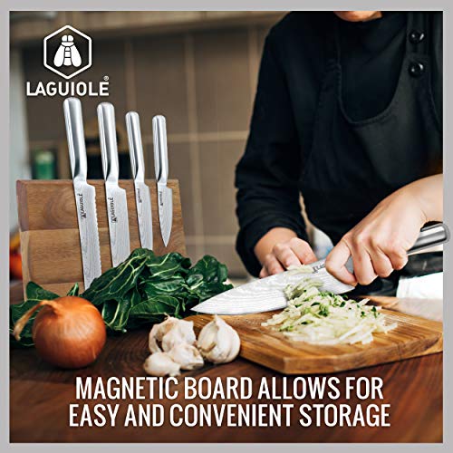 Laguiole 5-Piece Professional Chef's Knife Set with Magnetic Wood Board Holder for Kitchen