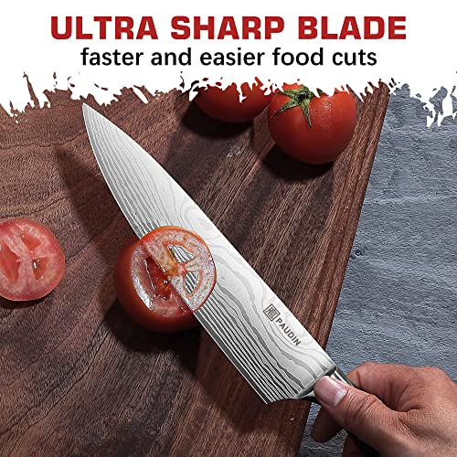 PAUDIN Knife Set, 5 Pcs Kitchen Knife Set with Sharp High Carbon Stainless Steel Forged Blade and Non-Slip Pakkawood Handle, Professional Knives Set for Kitchen, Chef Knife Set Come with Gift Box