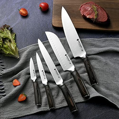 BRODARK Kitchen Knife Set with Block, Upgraded Ultra Sharp 15 PCS German Stainless Steel Professional Chef Knife Set with Knife Sharpener, NSF Certified Full Tang Knife Block Set, Gift for Men I Women
