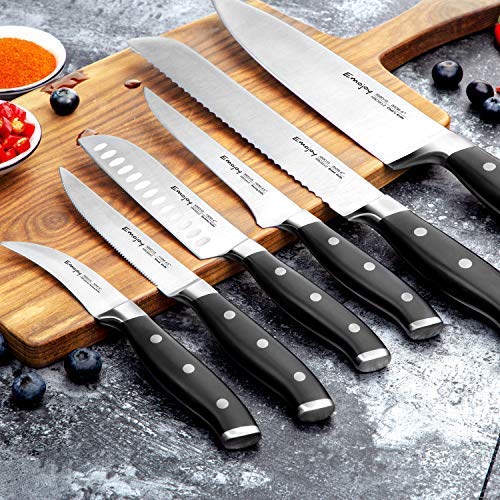 Emojoy Knife Set, 18-Piece Kitchen Knife Set with Block Wooden, Manual Sharpening for Chef Knife Set, German Stainless Steel