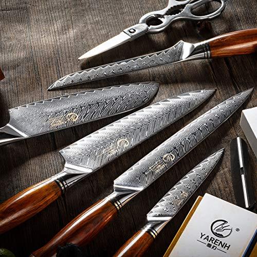 YARENH Kitchen Knife Set with Block, 8 Piece, Sharp Professional Chef Knife Set, 73 Layers Japanese Damascus High Carbon Stainless Steel, Full Tang Dalbergia Wood Handle, Gift Box - Sales4U