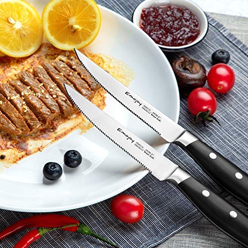 Emojoy Knife Set, 18-Piece Kitchen Knife Set with Block Wooden, Manual Sharpening for Chef Knife Set, German Stainless Steel
