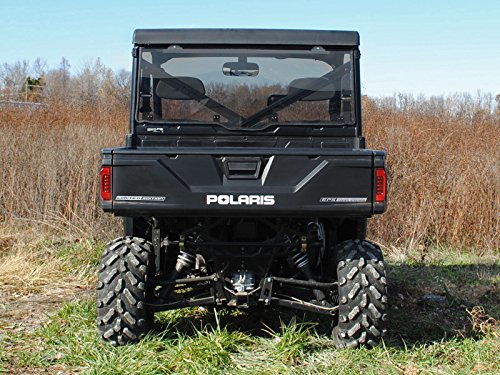 SuperATV Rear Windshield for 2017+ Polaris Ranger XP 1000 / Crew (See Fitment) | 1/4" Light Tint Polycarbonate 250x Stronger Than Glass & 25x Stronger Than Acrylic (Not Scratch Resistant) | USA Made