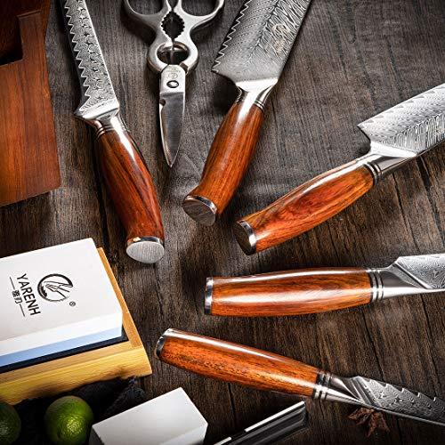 YARENH Kitchen Knife Set with Block, 8 Piece, Sharp Professional Chef Knife Set, 73 Layers Japanese Damascus High Carbon Stainless Steel, Full Tang Dalbergia Wood Handle, Gift Box - Sales4U